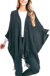 Women's Fringe Knitted Ruana Wrap Poncho | Zarnesh