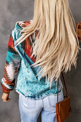 Women's Geometric Vintage Frayed Hem Denim Jacket | Zarnesh
