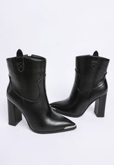 Women’s Hatter Pointed Toe Block Heel Faux Leather Boots | Zarnesh