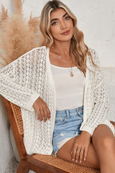 Women's Hollow Out Crochet Knit Open Front Cardigan | Zarnesh