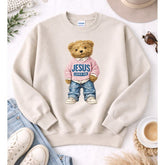 Women’s Jesus Loves Me Teddy Bear Crew Neck Sweatshirt | Zarnesh