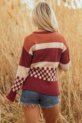 Women’s Knit Checker Colorblock Board Drop Shoulder Sweater | Zarnesh