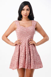 Women’s Lace Fit & Flare Sleeveless Square Neckline Mini Dress | Zarnesh