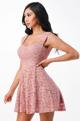 Women’s Lace Fit & Flare Sleeveless Square Neckline Mini Dress | Zarnesh