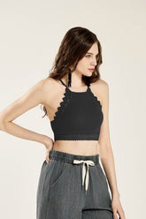 Women's Lace High Neck Lace-Trim Seamless Crochet Bralette | Zarnesh