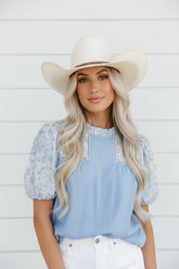 Women’s Lace Insert Floral Puff Sleeve Blouse | Zarnesh