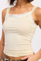 Women’s Layered Ribbed Tank Spaghetti Strap Lace Trim | Zarnesh