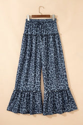 Women’s Leopard Frilled Wild Drawstring Wide Leg Pants | Zarnesh