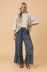 Women’s Leopard Frilled Wild Drawstring Wide Leg Pants | Zarnesh