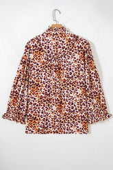 Women’s Leopard Plus Size Frilled Ruffle Neck Blouse | Zarnesh