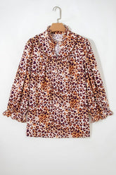 Women’s Leopard Plus Size Frilled Ruffle Neck Blouse | Zarnesh