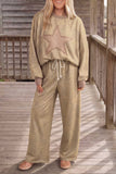 Women's khaki leopard star top and drawstring wide leg pants, styled view