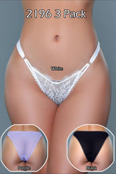Women's Mesh Aspen 3 Pack O-Ring Brazilian Sheer Lace Panties | Zarnesh