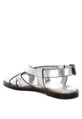 Women Doata Metallic Genuine Leather Cushioned Buckled Flats Zarnesh