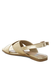 Women Kanon Metallic Pleather Criss Cross Ankle Strap Flats Zarnesh