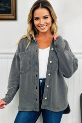 Women’s Mineral Wash Drop Shoulder Chest Pocket Shacket | Zarnesh