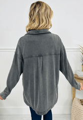 Women’s Mineral Wash Drop Shoulder Chest Pocket Shacket | Zarnesh