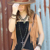Women’s Multi-Strand Leather Cuff Antique Gold Studs Bracelet | Zarnesh