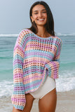Women's Multi Stripe Open Knit Sweater Cover-Up Beach | Zarnesh