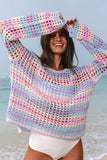 Women's Multi Stripe Open Knit Sweater Cover-Up Beach | Zarnesh