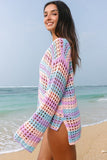 Women's Multi Stripe Open Knit Sweater Cover-Up Beach | Zarnesh