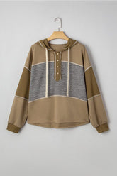 Women's Myrabella Waffle Knit Patchwork Half Button Hoodie | Zarnesh