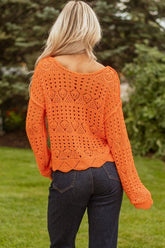 Women's Open Crochet Scallop Edge Sweater | Zarnesh