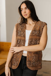 Women’s Paisley Western Pocketed Sherpa Sleeveless Vest | Zarnesh