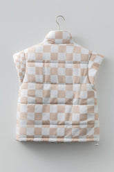 Women’s Patchwork Checker Quilted Buttoned Zip Up Vest | Zarnesh