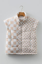 Women’s Patchwork Checker Quilted Buttoned Zip Up Vest | Zarnesh