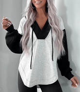 Women's Patchwork Colorblock V-Neck Drawstring Hoodie | Zarnesh