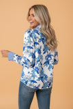 Women’s Patchwork Floral Stripe Flounce Sleeve Blouse | Zarnesh