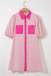 Women’s Patchwork Striped Chest Pocket Shirt Dress | Zarnesh