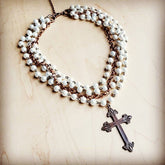 Women’s Pearl and Copper Collar Cross Pendant Necklace | Zarnesh