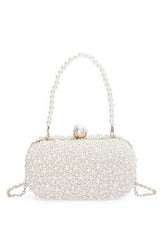 Women Pearl Beaded Gold Chain Strap Statement Box Clutch Zarnesh