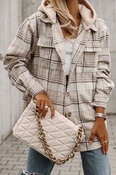Women’s Plaid Buttoned Hood Removable Shacket Jacket | Zarnesh