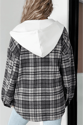 Women’s Plaid Pocketed Plaid Button Up Hooded Shacket | Zarnesh