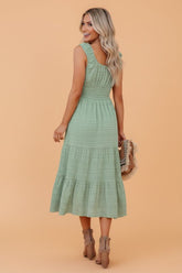Women’s Pleated Shirred Sleeveless Square Neck Midi Dress | Zarnesh