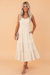 Women’s Pleated Shirred Sleeveless Square Neck Midi Dress | Zarnesh