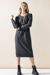 Women’s Plus Button-Front Long Sleeve Soft Sweater Midi Dress | Zarnesh