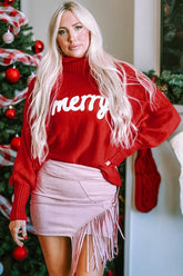 Women’s Plus Embroidered Merry Christmas Puff Sleeve Sweater | Zarnesh