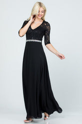 Women’s Plus Lace Half Sleeve Gown V-Neck A-Line Maxi Dress | Zarnesh