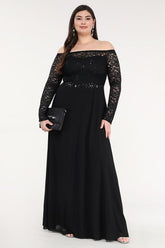 Women’s Plus Lace Off-Shoulder Chiffon Maxi Dress | Zarnesh