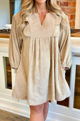 Women's Plus Size Corduroy Notched Scallop Neck Mini Dress | Zarnesh