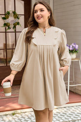 Women's Plus Size Corduroy Notched Scallop Neck Mini Dress | Zarnesh