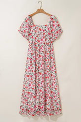 Plus Size Floral Puff Sleeve Square Neck Maxi Dress | Zarnesh