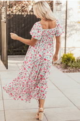 Plus Size Floral Puff Sleeve Square Neck Maxi Dress | Zarnesh