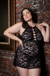 Women’s Plus Size Rue Chemise Floral Lace Halter Babydoll Lingerie | Zarnesh