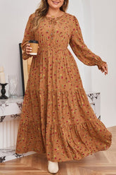 Women's Plus Size V-Neck Floral Tiered Ruffled Sleeve Maxi Dress | Zarnesh