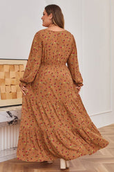 Women's Plus Size V-Neck Floral Tiered Ruffled Sleeve Maxi Dress | Zarnesh